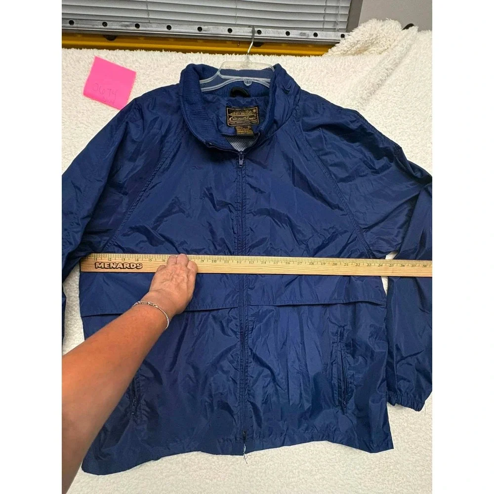 Eddie Bauer Mens XL Navy Blue Nylon Windbreaker Jacket Full Zip Mesh Lined XL